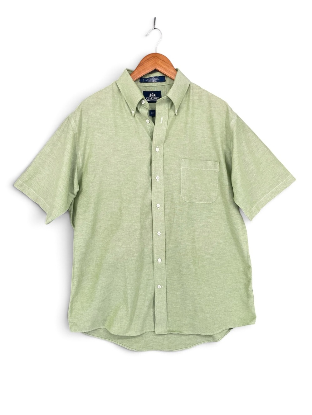 Stafford Textured Light‑Green Short‑Sleeve Button‑Down Shirt Size 16.5